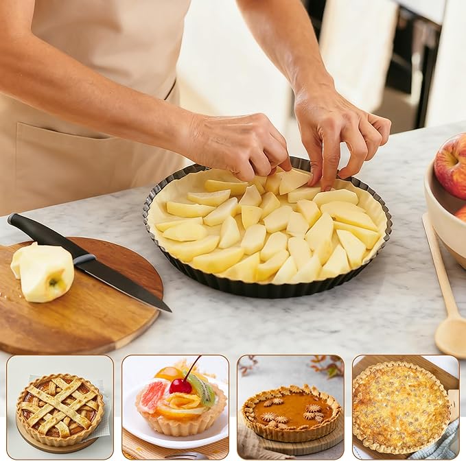 Axigundaone 6 Pcs Tart Pan with Removable Bottom, Pie Pan11/9/4/3In