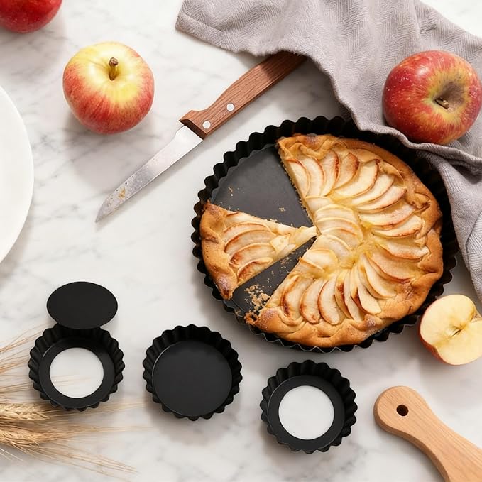 Axigundaone 6 Pcs Tart Pan with Removable Bottom, Pie Pan11/9/4/3In