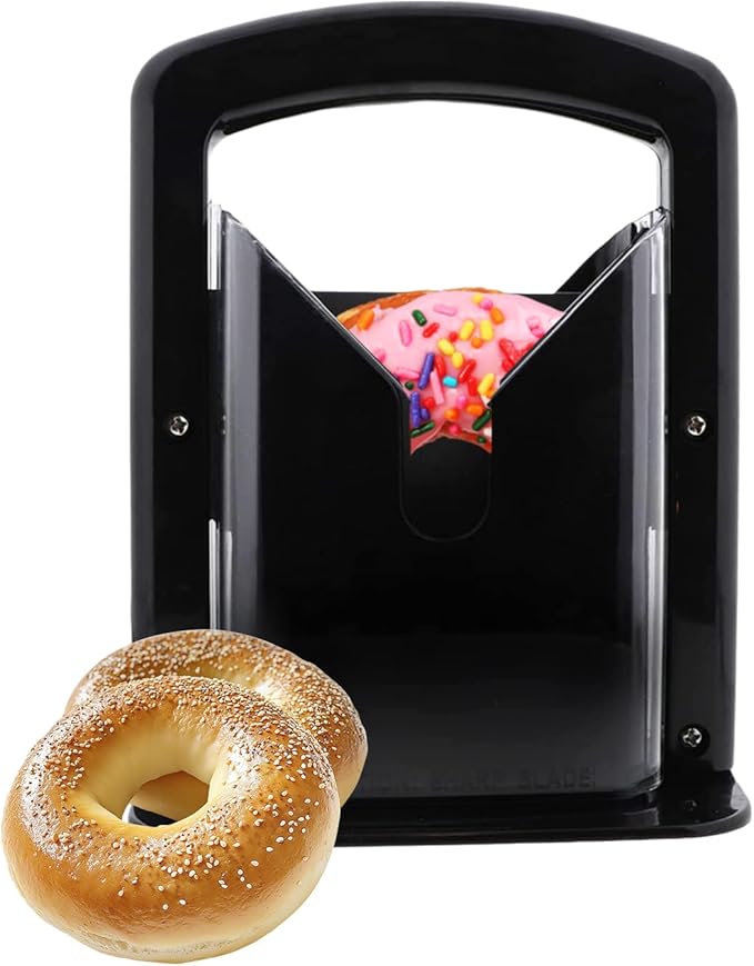 Bagel Slicer, Perfect for Bagels, Safe Grip, Safety Shield, Bagel Cutter Stainless Steel, Universal Slicer (Black)