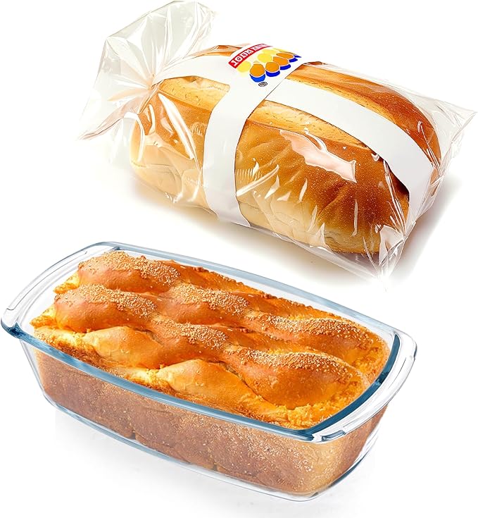 BAKEWAY Jambear Glass Loaf Pans for Baking Bread with Lids 2 Set - 1.9 Qt Glass Loaf Pan | Oven, Dishwasher, Fridge, Freezer & Microwave Safe, Bread Pan Suit for Lasagna, Meatloaf, Banana