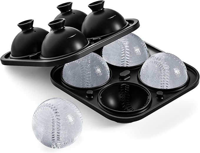 Bangp Baseball Ice Cube Molds,Novelty Baseball Gifts Ball Ice Maker Mold,2.2" Large Sphere Round Ice Cube Mold,Fun Shapes Large Whiskey Ice Cube Tray for Cocktails,Bourbon