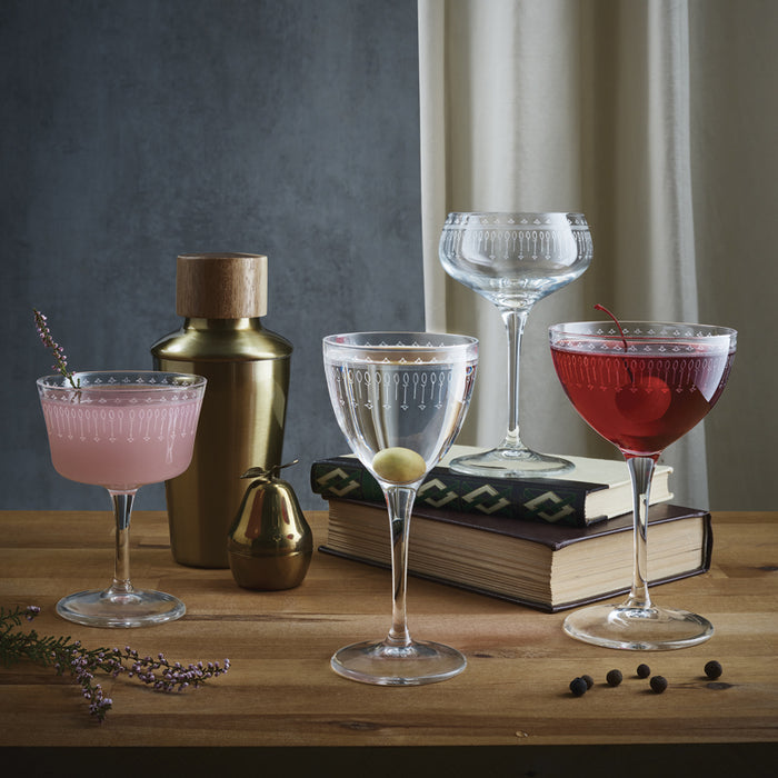 Bartender Novecento Art Deco Calice Cocktail 25 cl Set 6 Pz In Vetro Decorato