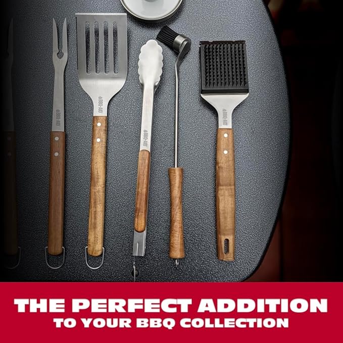 BBQ-AID All Angles BBQ Grill Brush for Outdoor Grill – Cleans All Angles, Large Wooden Handle, and Stainless Steel Bristles - BBQ Brush for Grill Cleaning – Grill Cleaner Brush Safe for BBQ and Grill