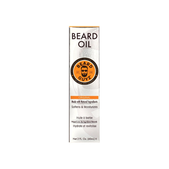 BEARD GUYZ beard oil for men original 2 fl oz white box packaging softens and moisturizes with natural ingredients