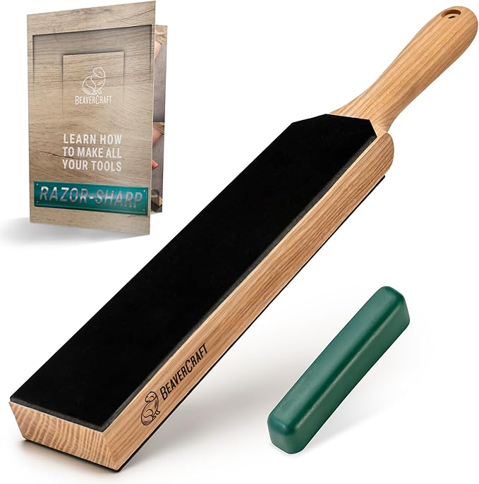 BeaverCraft Leather Strop for Knife Sharpening - Double-Sided Knife Strop & Stropping Compound Kit - Honing Strop Block 14" for Woodcarving Tools, Chisel Knife Sharpening Kit Leather Sharpener LS6P1