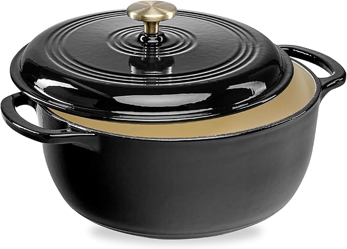 Best Choice Products 6 Quart Enamel Cast-Iron Round Dutch Oven, Family Style Heavy-Duty Pre-Seasoned Cookware for Home, Kitchen, Dining Room, Oven Safe w/Lid, Dual Handles - Black Licorice