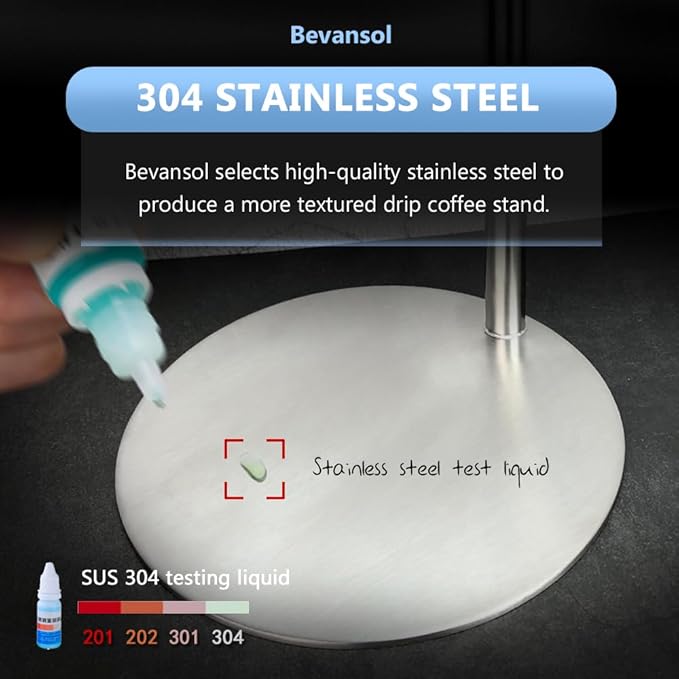 Bevansol Adjustable Stainless Steel Coffee Dripper Stand for Pour Over Brewing - Universal Height Control Holder for Cofee Maker with Double-layer Filter, easy for cleaning