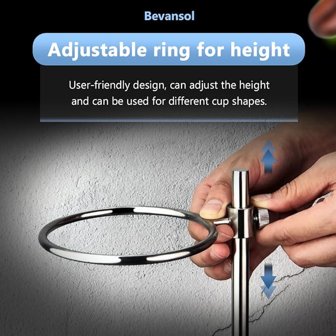 Bevansol Adjustable Stainless Steel Coffee Dripper Stand for Pour Over Brewing - Universal Height Control Holder for Cofee Maker with Double-layer Filter, easy for cleaning