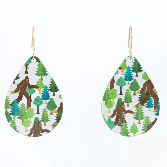 Bigfoot in the Forest Teardrop Acrylic Earrings