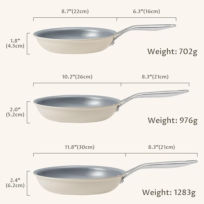 BLAZANT Ceramic Nonstick Frying Pan Set, 3-Piece Skillets PFAS-Free