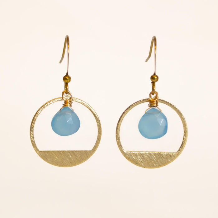Blue Chalcedony Halo Drops Earrings