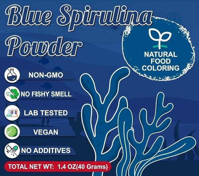 Blue Spirulina Powder - 40g Natural Blue Food Coloring, No Fishy Smell
