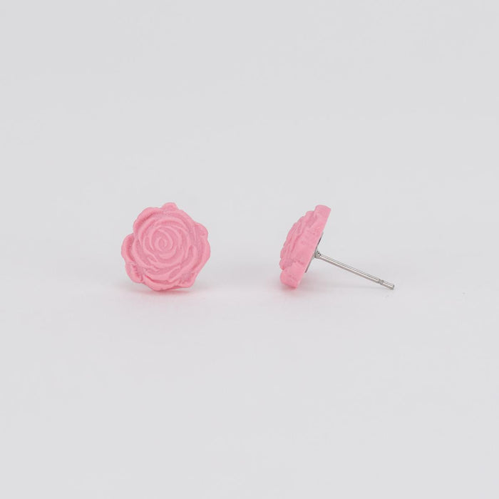 Blush Pink Rose Stud Earrings front and profile