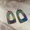 Boho Frame Copper Earrings, handmade fire-painted copper dangle earrings with a lightweight bohemian design