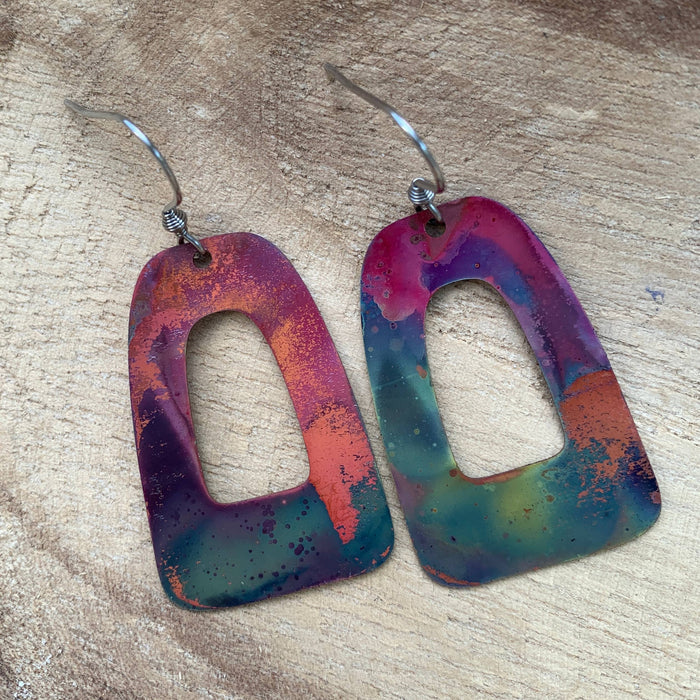 Boho Frame Copper Earrings featuring lightweight geometric frame-shaped copper designs