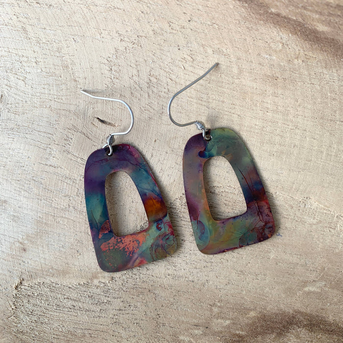 Boho Frame Copper Earrings in a unique handmade boho jewelry style, approximately 2 inches long
