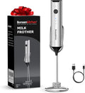 Bonsenkitchen Rechargeable Milk Frother with Stand, 3-Speed Handheld Coffee