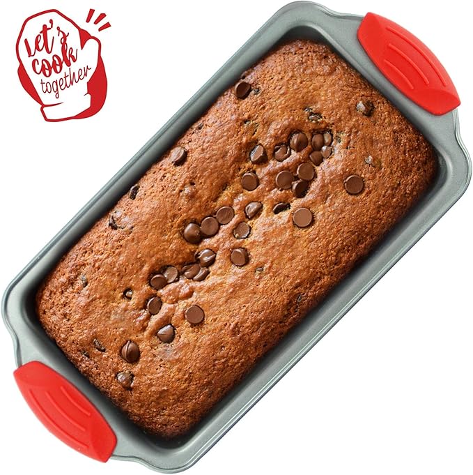 Boxiki Kitchen Non Stick Steel Banana Bread Pan for Baking, Premium Loaf Pan 8.5 Inch With Easy to Clean & Quick Release Coating - Professional Baking Pan With Silicone Handles