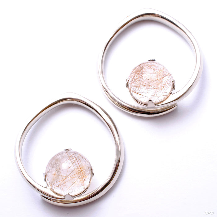 Brass Hoop Coils with Stone Cabochons from Diablo Organics with rutilated quartz