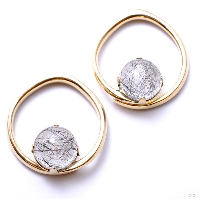 Brass Hoop Coils with Stone Cabochons from Diablo Organics with tourmalated quartz