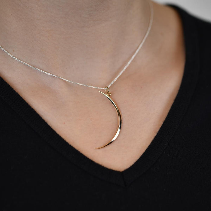 Bronze Crescent Moon Necklace on model