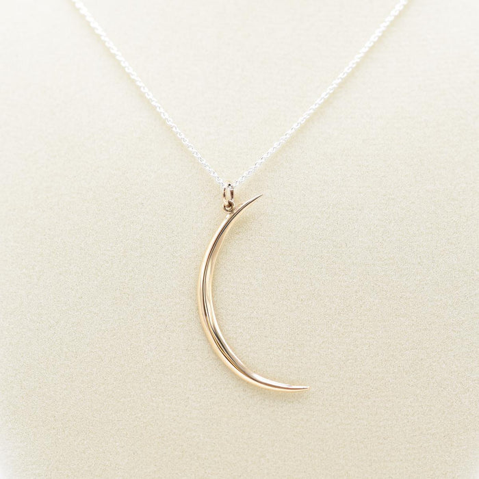 Bronze Crescent Moon Necklace on jewelry form
