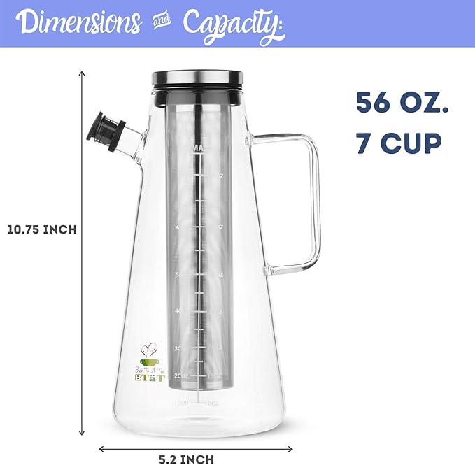 BTaT- Airtight Cold Brew Coffee Maker Pitcher, 2 Liter / 64 oz
