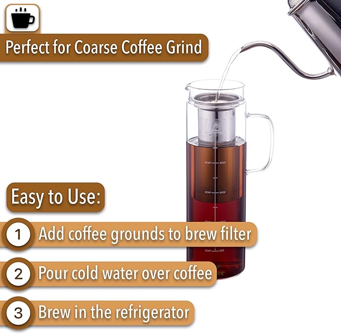 BTaT- Cold Brew Coffee Maker, 1.5 Quart,48 oz Iced Coffee Maker, Iced Tea Maker, Airtight Cold Brew Pitcher, Coffee Accessories, Cold Brew System, Cold Tea Brewing, Coffee Gift