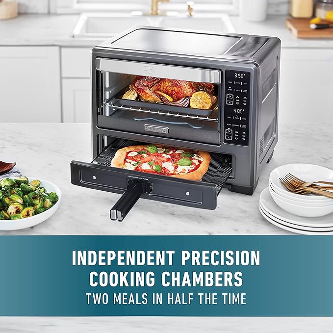 Calphalon Performance 12-in-1 Air Fry Toaster Oven with Dual Zone 12" Pizza Drawer Oven combo,Digital Precision Controls, Dark Stainless