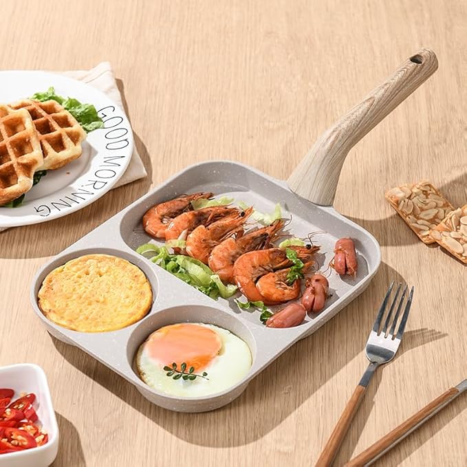 CANLK CLANK 3-in-1 Nonstick Egg Pan with Divided Nonstick Griddle, Multi-Function Breakfast Pan/Pancake Pan for Gas and Induction Cooktops, White Granite Texture