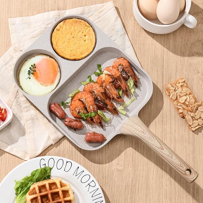 CANLK CLANK 3-in-1 Nonstick Egg Pan with Divided Nonstick Griddle, Multi-Function Breakfast Pan/Pancake Pan for Gas and Induction Cooktops, White Granite Texture