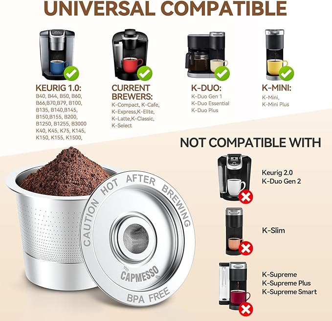 CAPMESSO Reusable K Cups Coffee Pods for Keurig 1.0 Single Serve Brewer