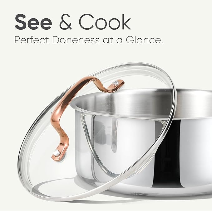 CAROTE 2Qt Stainless Steel Saucepan Set, Non-Toxic 3-Ply Stainless Steel Cookware Set with Lids, Small Kitchen Pots, Oven Safe, Compatible with Induction, Ceramic, Gas, Mothers Day Gifts