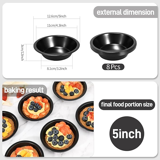 CGGYYZ 8 Pcs 4 Inch Mini Pie Pan Tins, Round Tart Pans, Carbon Steel Pizza Pan Nonstick Quiche Pans for Baking Small Bakeware Set - Oven & Dishwasher Safe