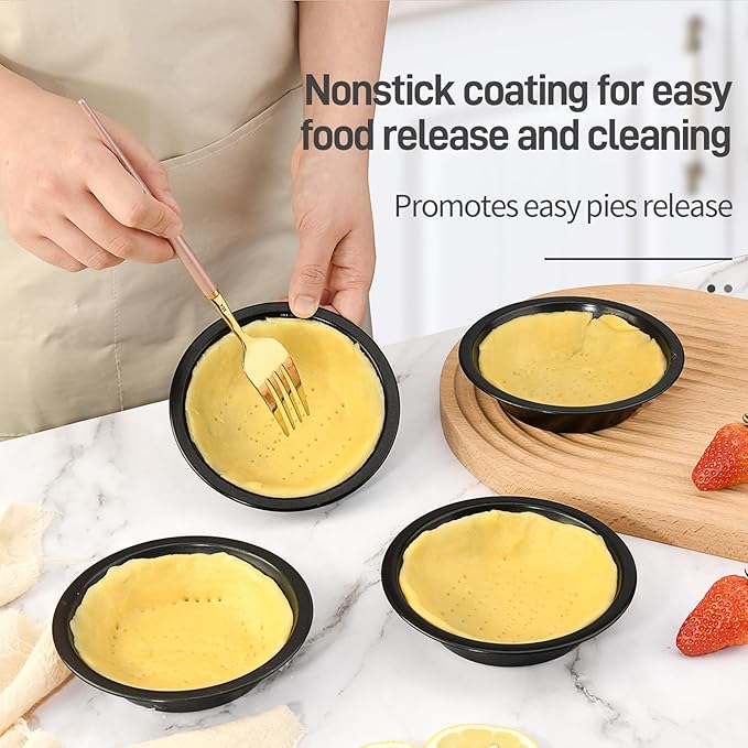 CGGYYZ 8 Pcs 4 Inch Mini Pie Pan Tins, Round Tart Pans, Carbon Steel Pizza Pan Nonstick Quiche Pans for Baking Small Bakeware Set - Oven & Dishwasher Safe