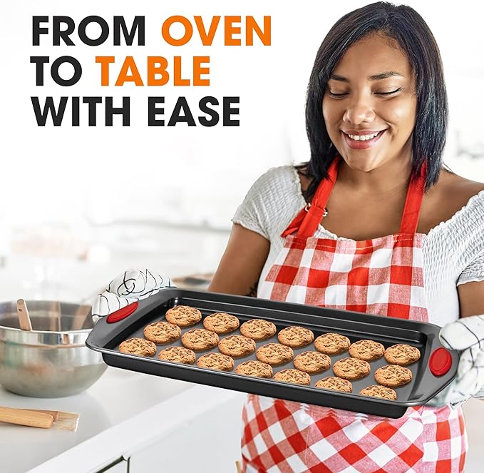 Cheer Collection Baking Pan Set – 3 Piece Non Stick Bakeware Set for Oven, Non Toxic Baking Trays for Cooking, Large Oven Pans, Durable Baking Sheets for Roasting, Cookies, and More