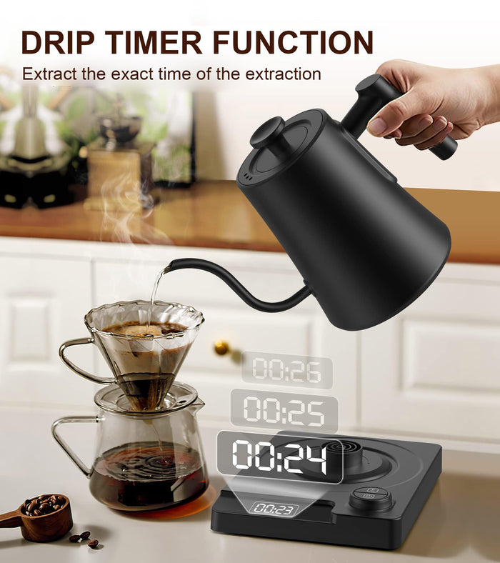CHEFESS Gooseneck Electric Kettle with ±1°F Temperature Control - 1.0L Pour Over Coffee Kettle & Tea Maker, 1200W Fast Heating, 24H Keep Warm, Built-in Brew Timer, 100% Stainless Steel Interior