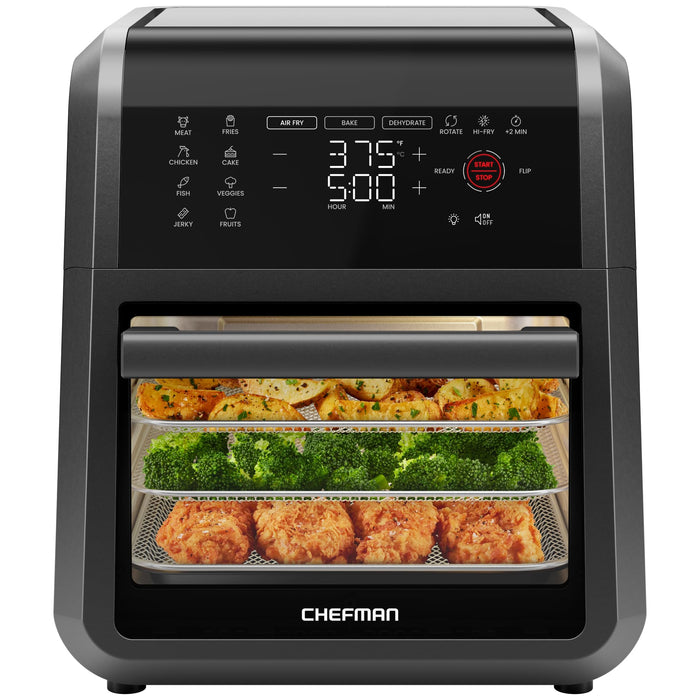 Chefman 12-Quart 5-in-1 Air Fryer Oven with Digital Timer, Touchscreen, and 12 Presets - Family Size Countertop Convection Oven, Dishwasher-Safe Parts