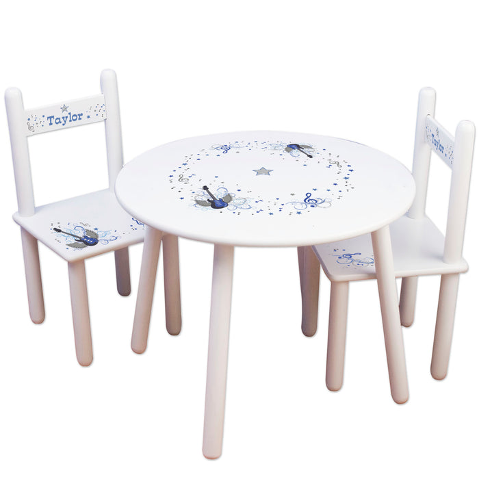 Child's White Table Chair Set - Blue Rock Star