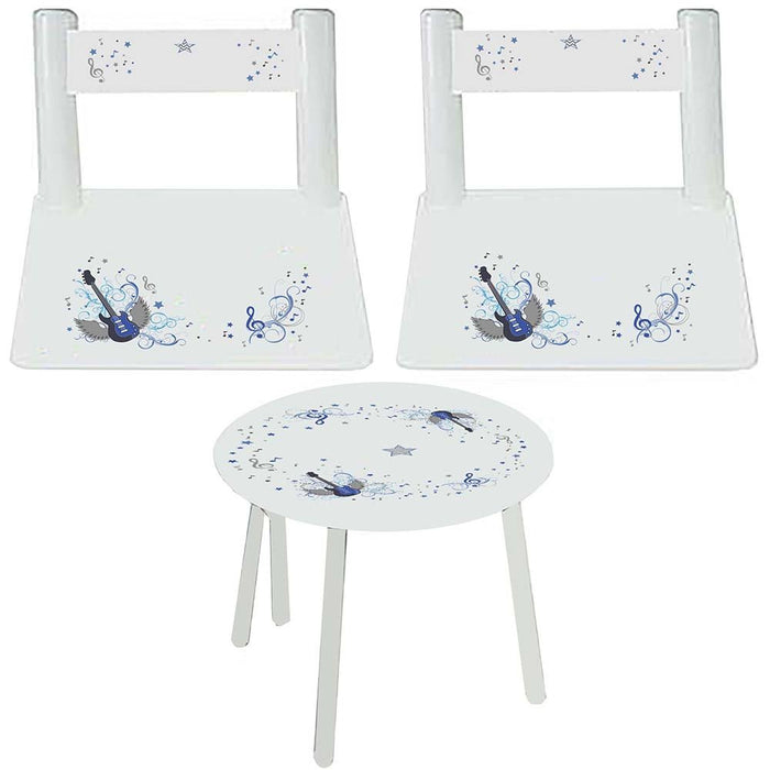 Child's White Table Chair Set - Blue Rock Star - close-up detail