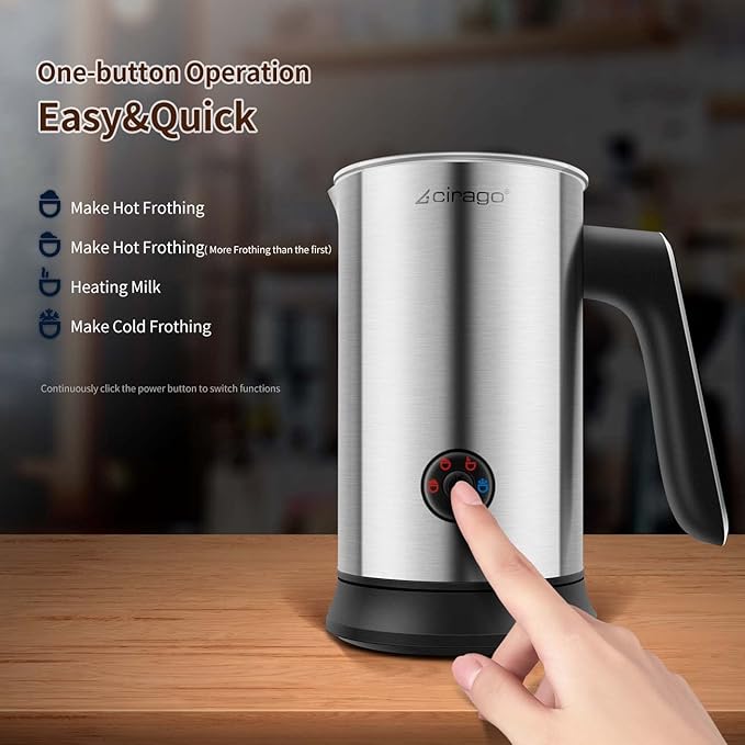 CIRAGO Milk Frother 4 in 1 Electric Milk Steamer Hot & Cold Foam Maker