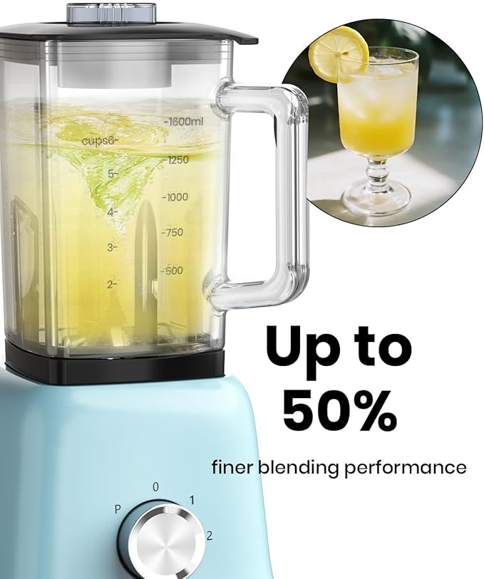 CKEMU Professional Blender For Smoothies, 58 Oz Glass Jar, Glass Blender Including Puree & Crush Ice Functions, 750 Watts, B02 (Blue)