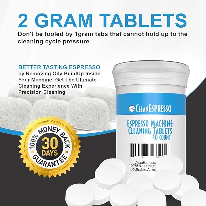 CleanEspresso - Designed For Breville Cleaning Kit - 40 Cleaning Tablets and 6 Water Filters for Breville Espresso Machines - 2g Espresso Machine Tablets