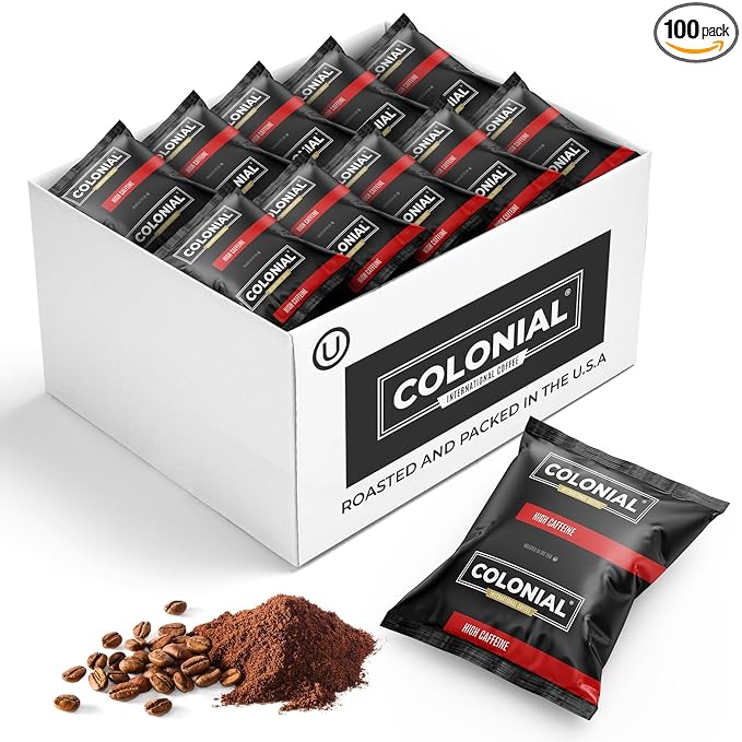 Colonial Coffee High Caffeine Med-Dark Roast Packets, 2.5oz, 100 Ct