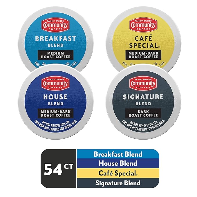 Community Coffee Variety Pack 54 Count Coffee Pods, Medium Dark Roast, Compatible with Keurig 2.0 K-Cup Brewers(Pack of 1)