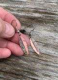 Copper Mini Feather Earrings by Positive Shine Jewelry, petite fire-painted and brushed copper feather earrings with stainless steel ear wires