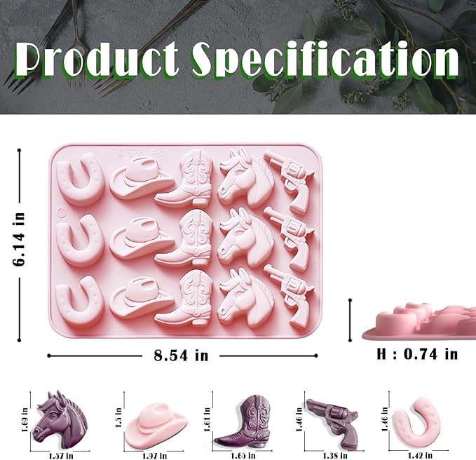 Cowboy Chocolate Molds Silicone, Western Themed Molds with Cowboy Hat, Boot, Horse, Saddle for Candy, Cakesicle, Cupcake, Jello, Ice Cube, Candle & Party Decorations