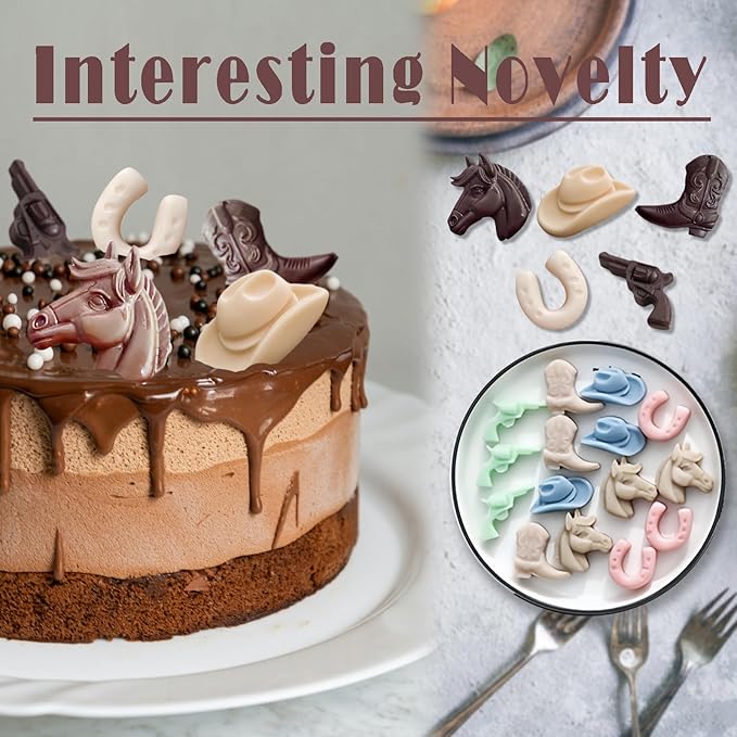 Cowboy Chocolate Molds Silicone, Western Themed Molds with Cowboy Hat, Boot, Horse, Saddle for Candy, Cakesicle, Cupcake, Jello, Ice Cube, Candle & Party Decorations