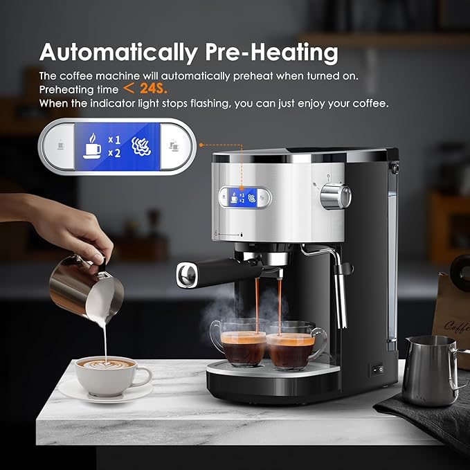 COWSAR Espresso Machine 20 Bar, Semi-Automatic Espresso Maker with Milk Frother Steam Wand, 45 OZ Removable Water Tank for Cappuccino, Latte, Home