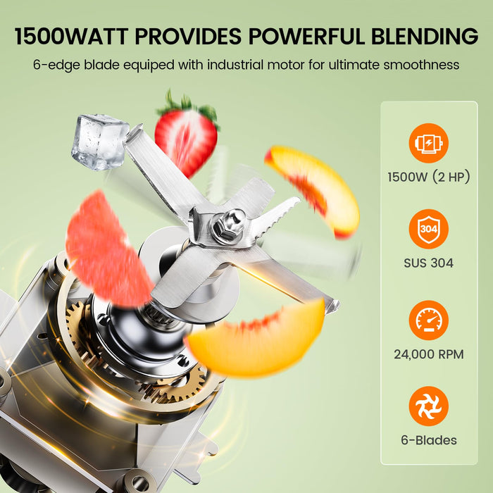 CRANDDI Professional Smoothie Blender, 80oz Countertop Blenders for Smoothies, Shakes & Ice Crushing, 1500W Compact Commercial Kitchen Blender with Stainless Steel Blade, 120V, K96